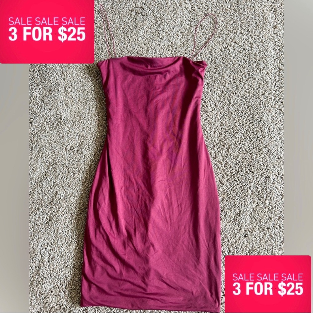 Meshki  Wine Color Spaghetti Strap Mini Bodycon Dress